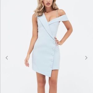 Lavish Alice Off Shoulder Dress in Light Blue